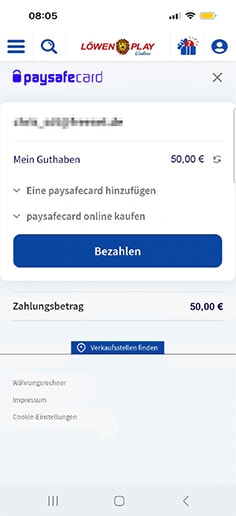 Schritt 3 zur Einzahlung mit PaysafeCard im Löwen Play Casino: Zahlung bestätigen.