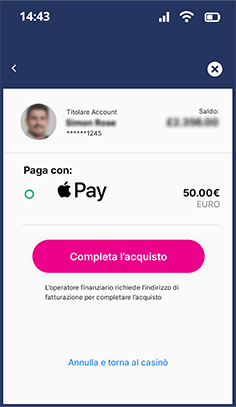 Conferma del pagamento Apple Pay con Face ID su Lottomatica