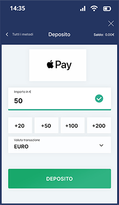 Selezione dell'importo del deposito con Apple Pay su Lottomatica