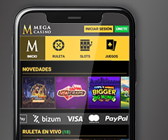 Página principal de Mega Casino en versión móvil