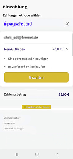 Schritt 3 zur Einzahlung mit PaysafeCard im Merkur Slots Casino: Zahlung bestätigen.