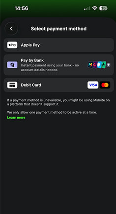 Midnite Casino Cashier with Payment Methods