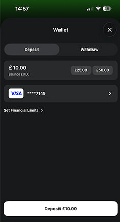 Midnite Casino Cashier with Select Deposit Amount