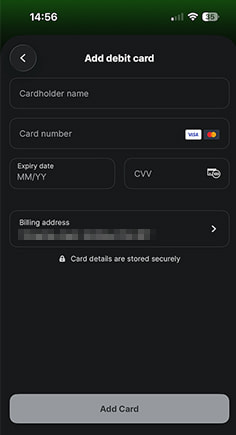 Midnite Casino Cashier with Enter Debit Card Details