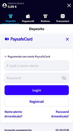 Reindirizzamento da NetBet a paysafecard