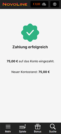 Schritt 4 zur Einzahlung mit PaysafeCard im Novoline Casino: Betrag wird gutgeschrieben.