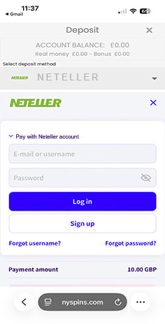 NY Spins Casino Redirected to Neteller Login Page