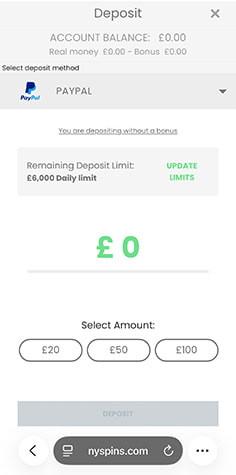 NY Spins Select Deposit Amount