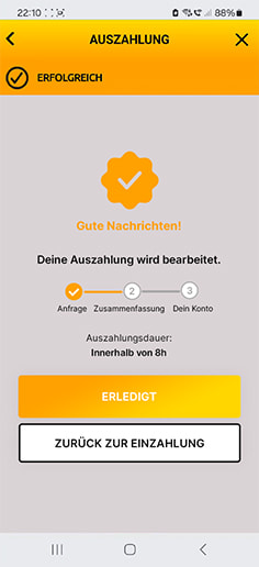 Der vierte Schritt, um in PaysafeCard Casinos Geld abzuheben: Auszahlungsanfrage absenden.