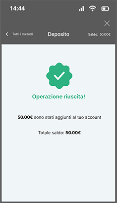 Deposito Apple Pay accreditato sul conto di gioco Planetwin365