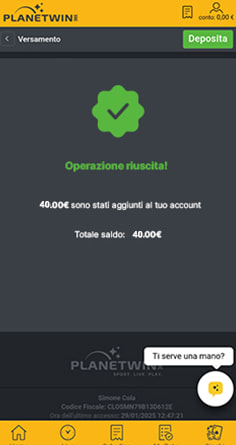 Conferma deposito con paysafecard su Planetwin365