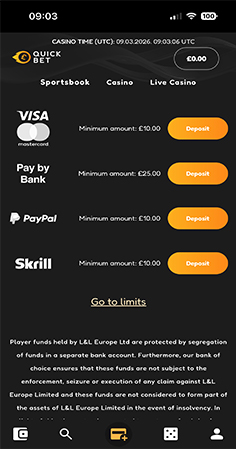 QuickBet Cashier with Payment Methods