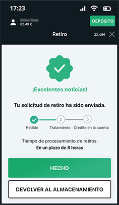 Elección de la cantidad a retirar en una de las páginas de casino con PaysafeCard