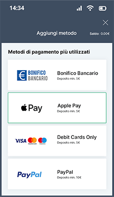La cassa del casinò Snai con Apple Pay tra i metodi di pagamento