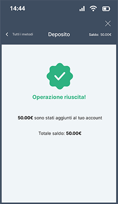 Deposito Apple Pay accreditato sul conto Snai