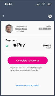 Conferma del pagamento Apple Pay dal dispositivo Apple su Snai