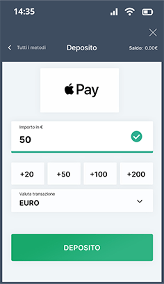 Selezione dell'importo del deposito con Apple Pay su Snai