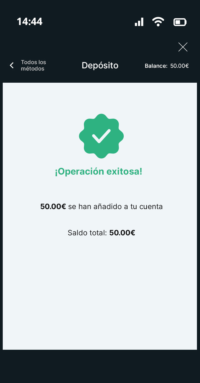 Confirmación del depósito con PaysafeCard en SpeedyBet