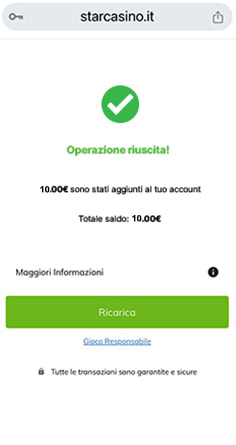 Conferma deposito con paysafecard su StarCasinò