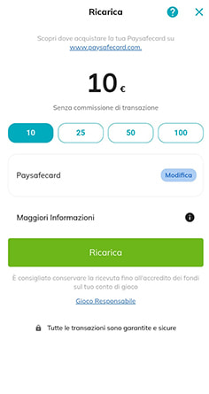 Reindirizzamento da StarCasinò a paysafecard
