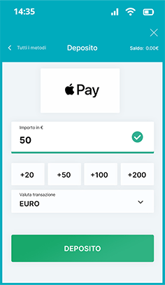 Selezione dell'importo del deposito con Apple Pay su StarCasinò