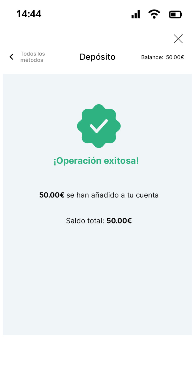 Confirmación del depósito con PaysafeCard en TonyBet