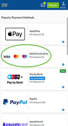 Coral Casino Cashier with Payment Methods