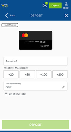 Coral Casino Cashier with Deposit Amount