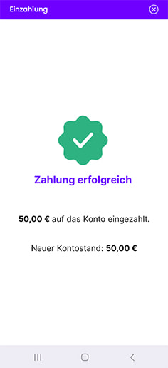 Schritt 4 zur Einzahlung mit PaysafeCard im Wildz Casino: Betrag wird gutgeschrieben.