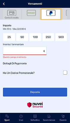 La cassa del casinò William Hill con i metodi di pagamento