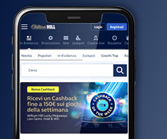 La schermata principale dell'app mobile William Hill